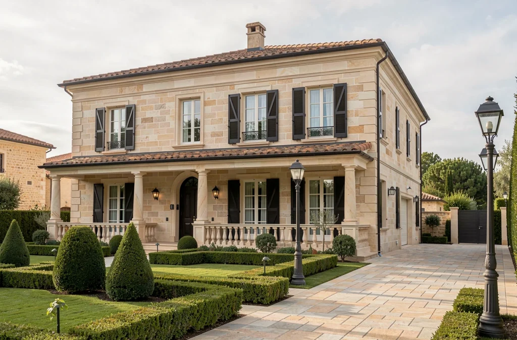 Maison élégante à façade en pierre construite par Demeures Henry Pierre en Tarn-et-Garonne