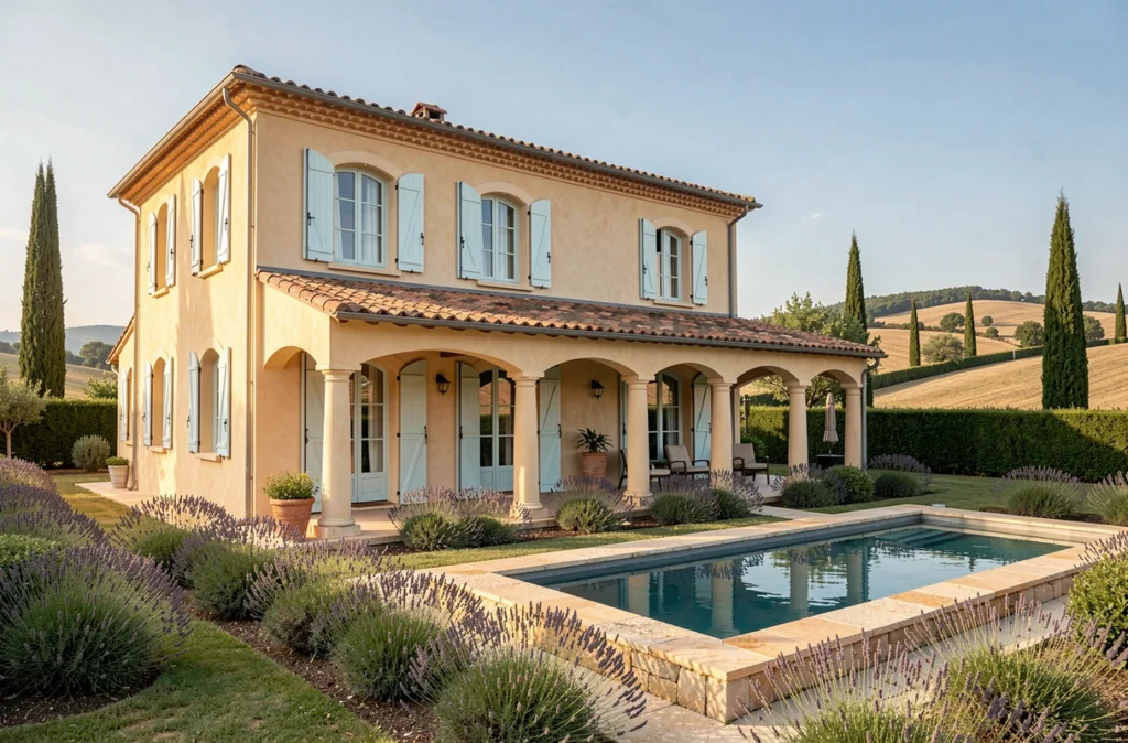 Maison familiale avec piscine et terrasse couverte en style Occitanie construite par Demeures d'Occitanie
